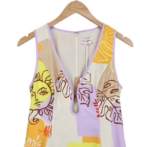 NWT Seven Wonders Keyhole Palama Mini Dress Bohemian In Palama Print Size Medium - Picture 3 of 9